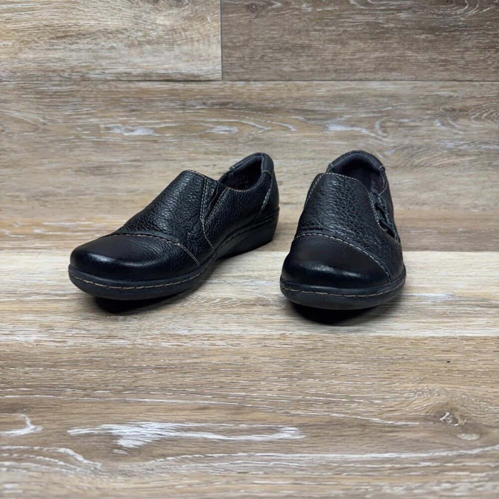 Clarks Evianna Black Leather Slip On Shoes Women's Size 6